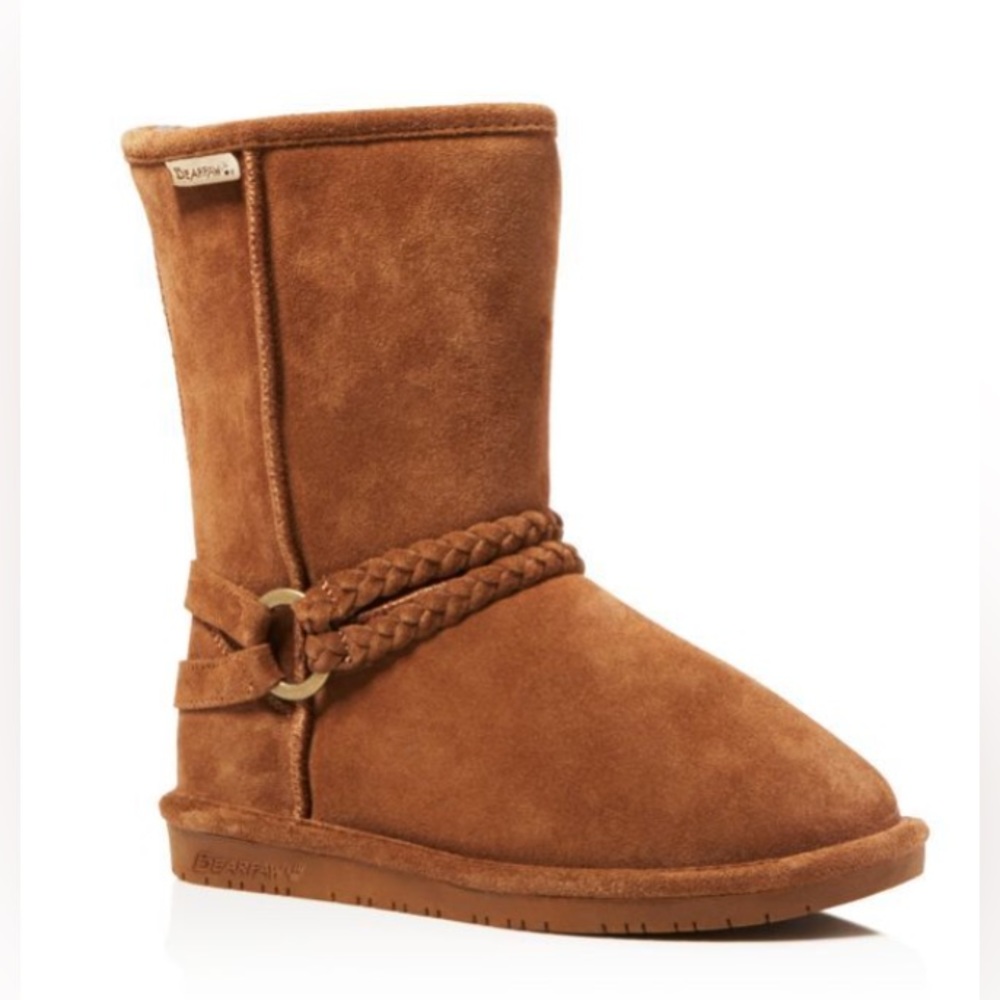 BEARPAW + Women’s Adele Snow Boot + Braided Buckle Accent + Hickory + SZ 8 + EUC